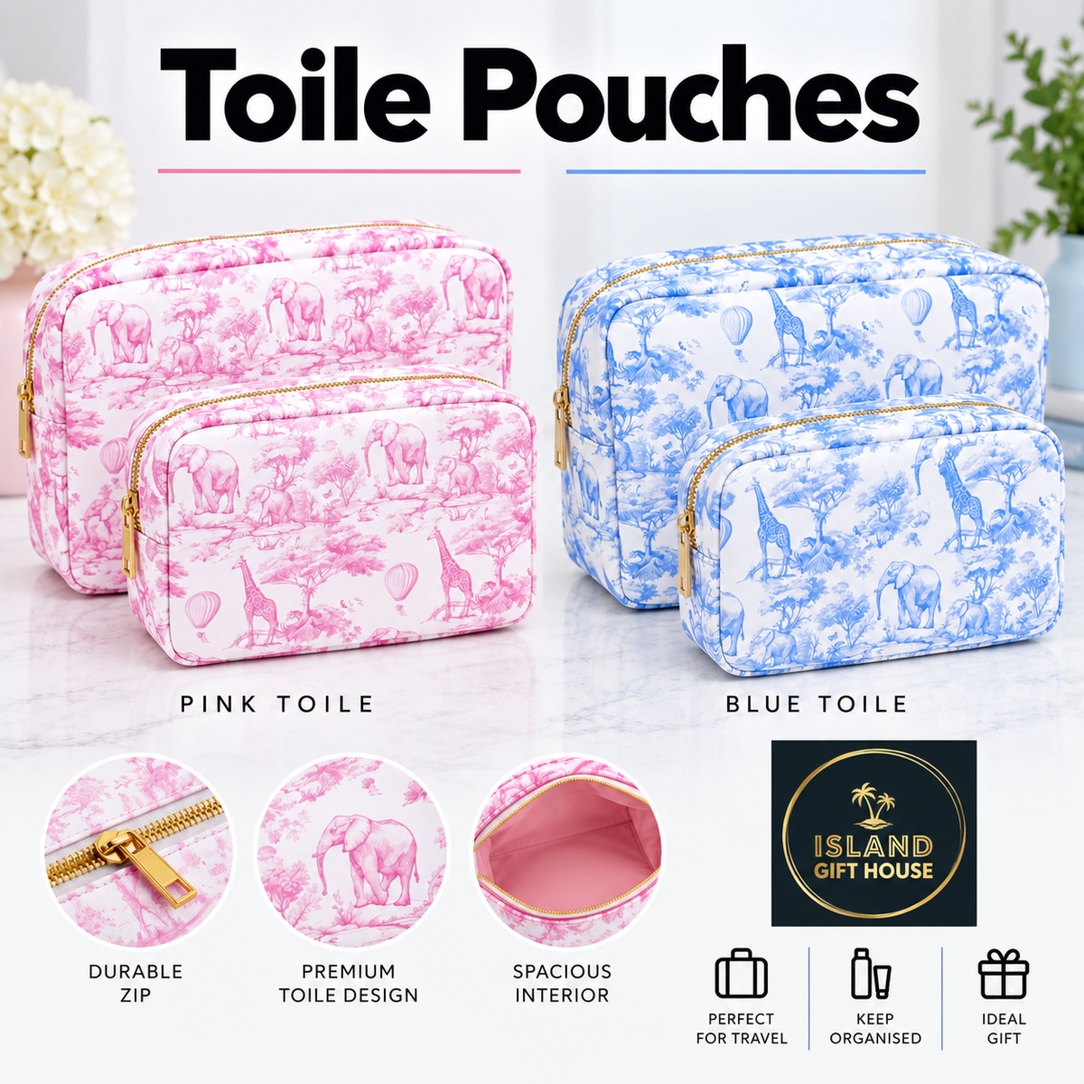 Toile Safari Print Pouch