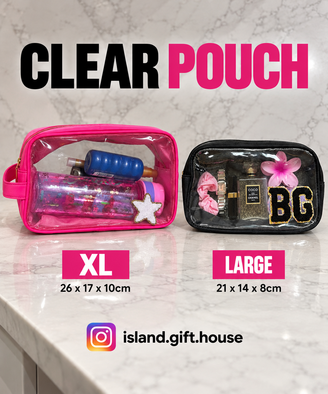 Large / XL Clear Clear Pouch With 2 Patches