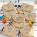 Personalised Straw Embellished Bride Hen Do Honeymoon Beach Clutch Beaded