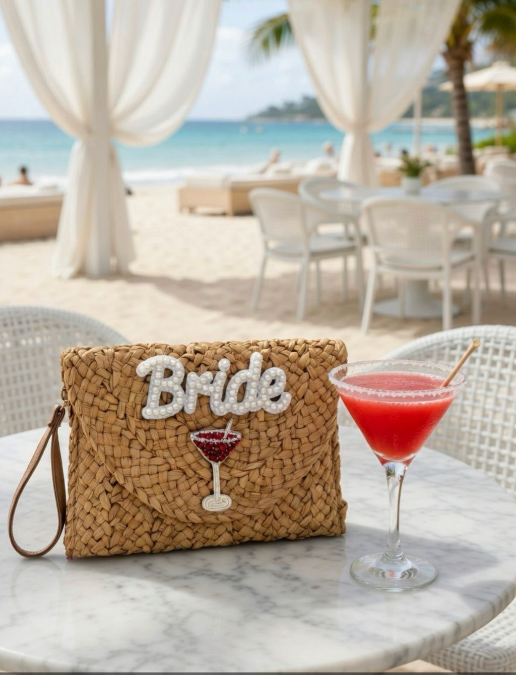 Personalised Straw Embellished Beach Clutch Girls Trip Choose Clutch Number